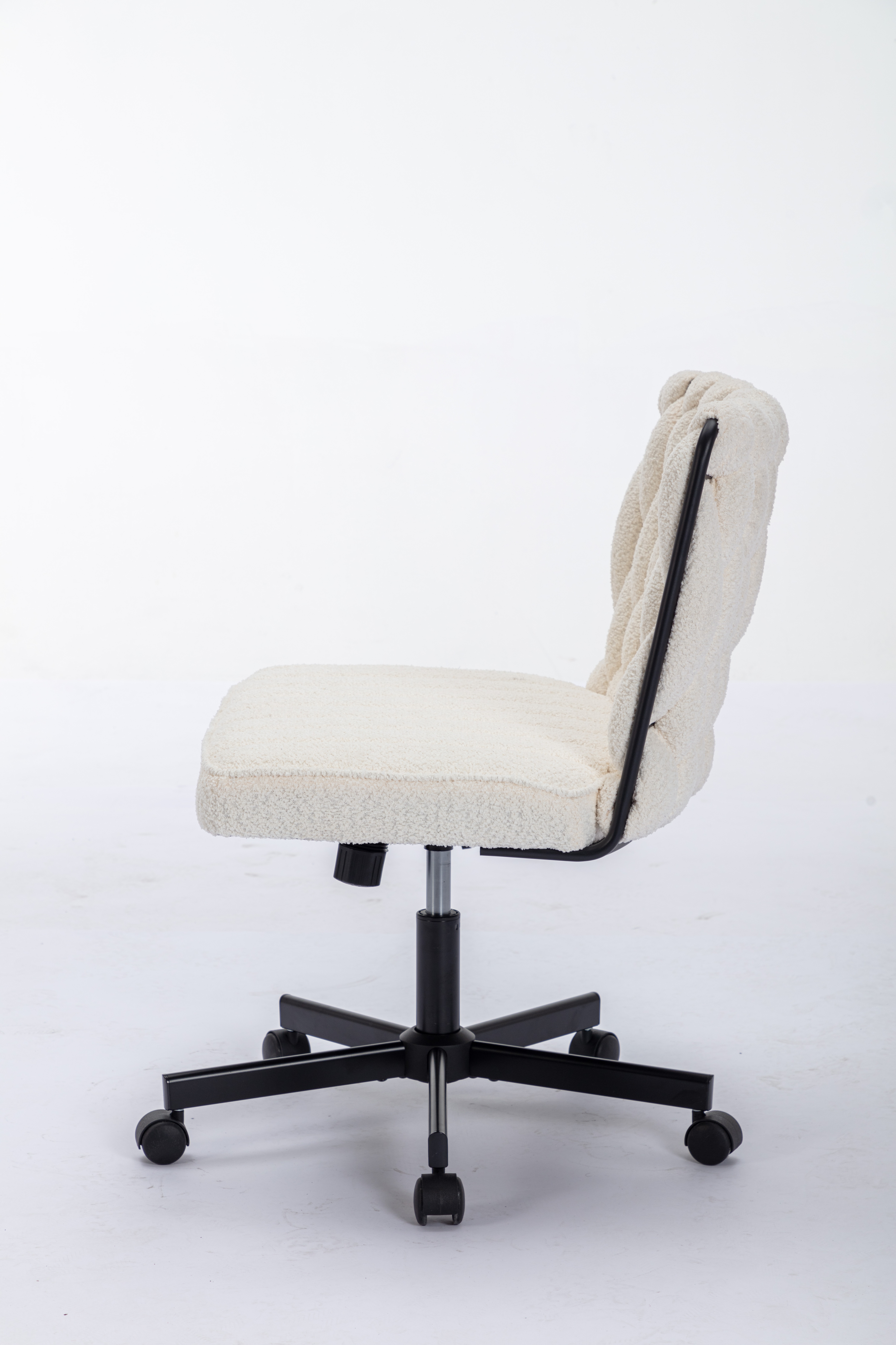 Criss Cross Legged Office Desk Chair With Wheels, Modern Armless Desk Chair With Wide Seat, Home Office Chairs For Work, Meditation, Vanity,White_voghion.com